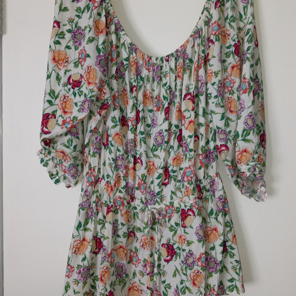 Lane Bryant 14-16 off shoulder flowy floral peasant style top. Cream col…
